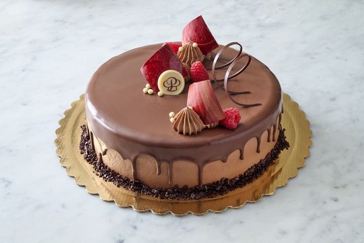 Porto's Chocolate Raspberry Cake with chocolate curls