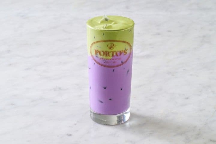 Porto's Iced Ube Matcha Latte